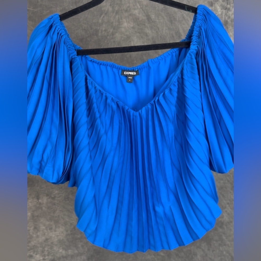Express Pleated Chiffon Off-the-Shoulder Crop Top Cobalt Blue Size S